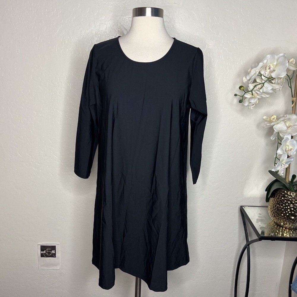 Jason by Comfy USA Nylon Spandex Knee Length Black Dress Long Sleeve Sz S
